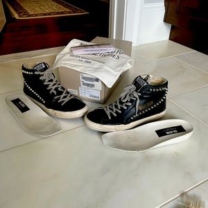 Golden Goose size 38 Black Leather Slides with studs